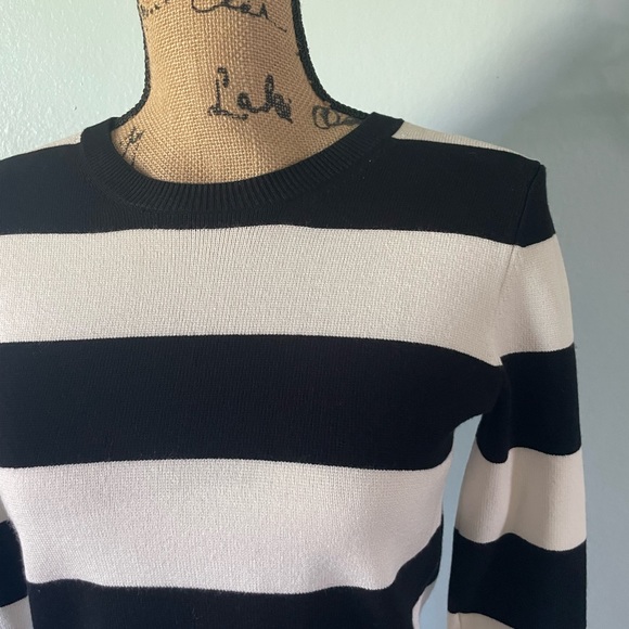 THEORY Womens Harmona Prosecco Crop Sweater Black Ivory Bold Striped Size TP - Picture 7 of 12